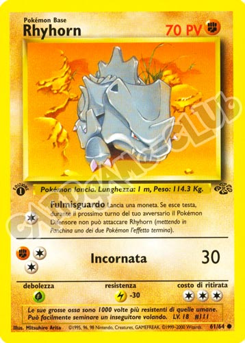 61 / 64 Rhyhorn comune 1a edizione (IT) -NEAR MINT-