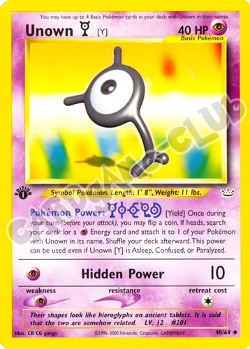 40 / 64 Unown Y non comune 1a edizione (IT) -NEAR MINT-