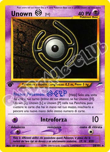028 / 105 Unown H rara 1a edizione (IT) -NEAR MINT-