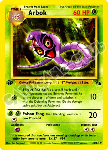 31 / 62 Arbok non comune 1st edition (EN) -NEAR MINT-