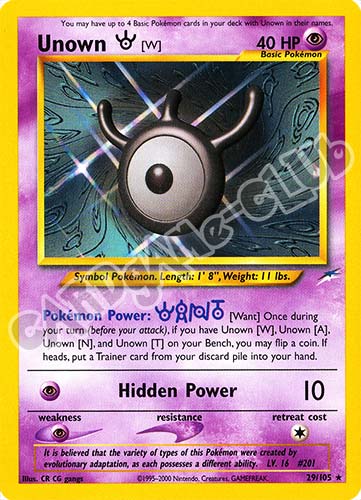 029 / 105 Unown W rara unlimited (EN) -NEAR MINT-