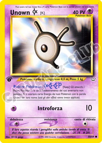 58 / 64 Unown K comune 1a edizione (IT) -NEAR MINT-