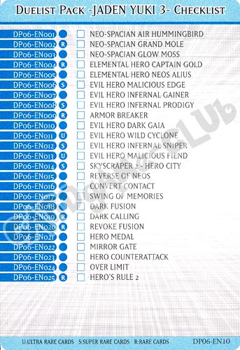 DP06-EN10 Jaden Yuki 3 Checklist comune (EN) -NEAR MINT-