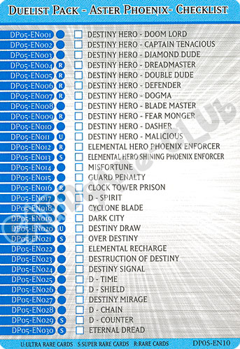 DP05-EN10 Duelist Pack -Aster Phoenix- Checklist comune (EN) -NEAR MINT-