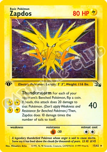 15 / 62 Zapdos rara foil 1st edition (EN) -NEAR MINT-