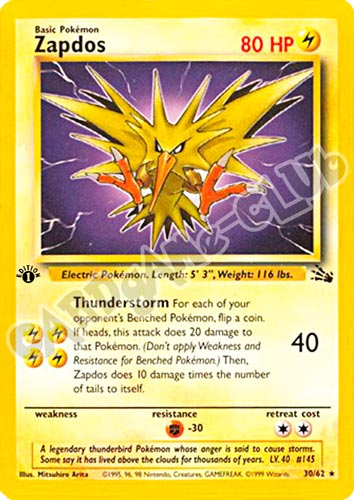 30 / 62 Zapdos rara 1st edition (EN) -NEAR MINT-