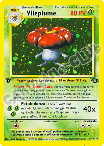 15 / 64 Vileplume rara foil 1a edizione (IT) -NEAR MINT-