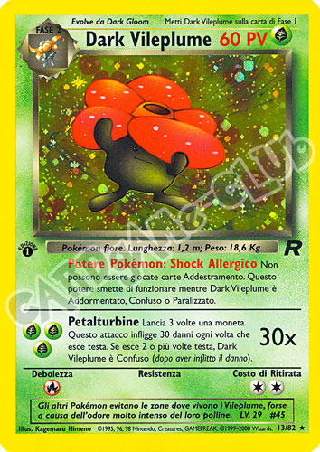 13 / 82 Dark Vileplume rara foil 1a edizione (IT) -NEAR MINT-