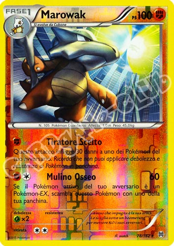 078 / 162 Marowak rara foil reverse (IT) -NEAR MINT-