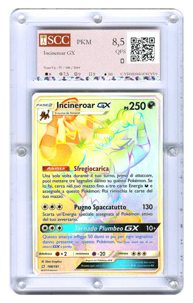 188 / 181 Incineroar GX rara segreta foil (IT) -GRADATA-SCC/08,5