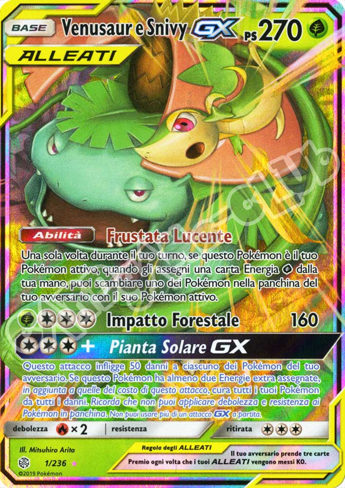 001 / 236 Venusaur e Snivy GX rara GX foil (IT) -NEAR MINT-