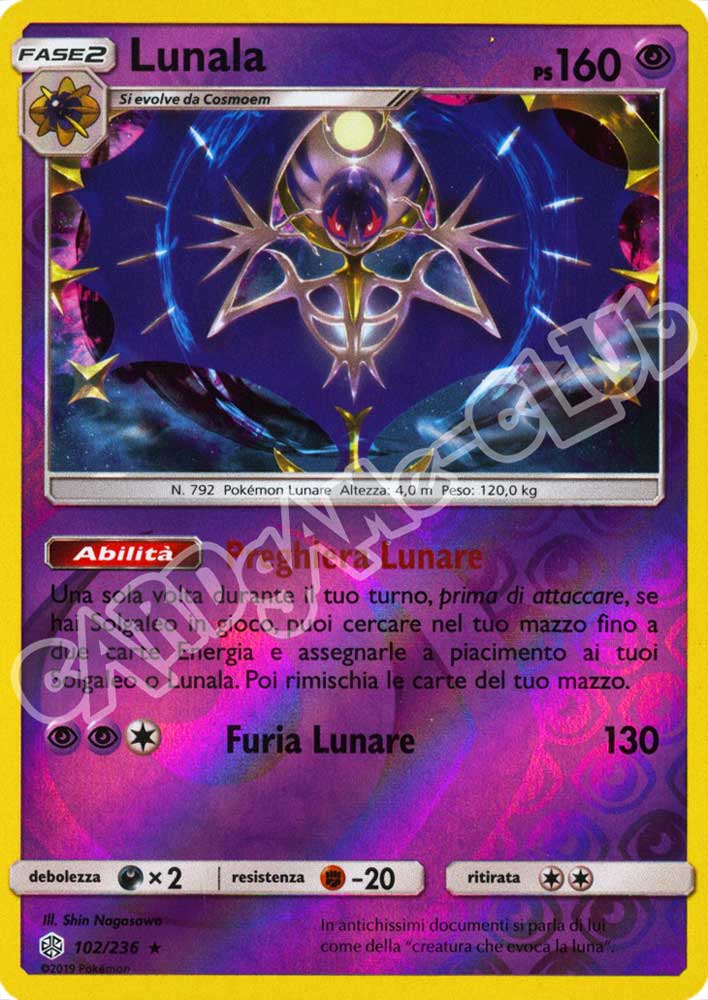 102 / 236 Lunala rara foil reverse (IT) -NEAR MINT-