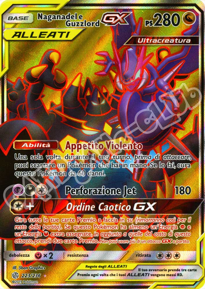 223 / 236 Naganadel e Guzzlord GX ultra rara foil (IT) -NEAR MINT-
