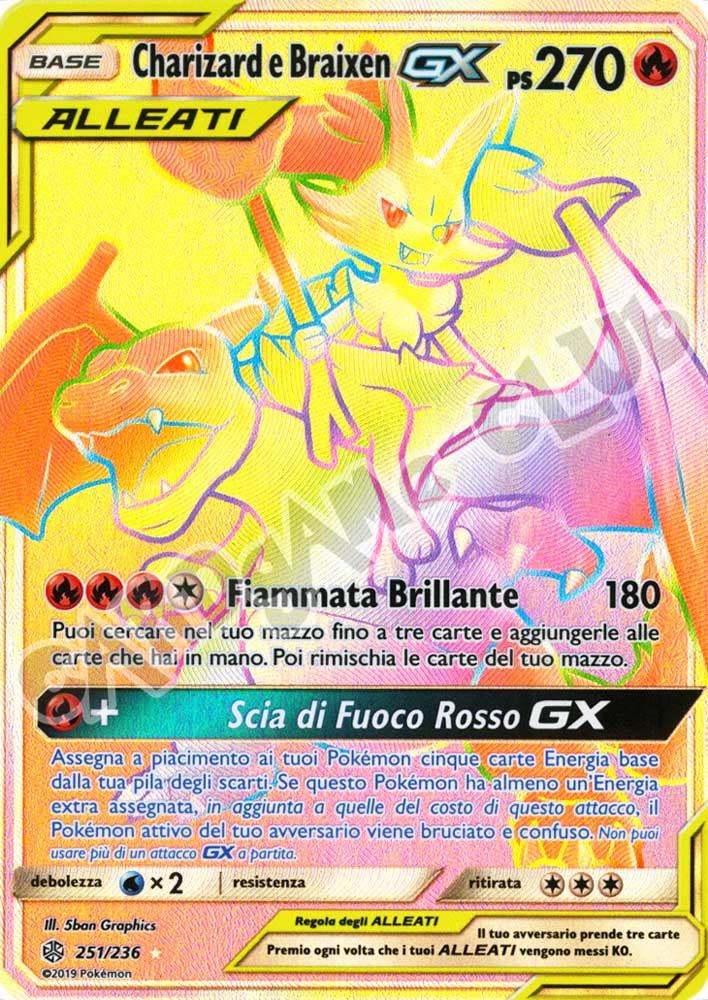251 / 236 Charizard e Braixen GX rara segreta foil (IT) -NEAR MINT-