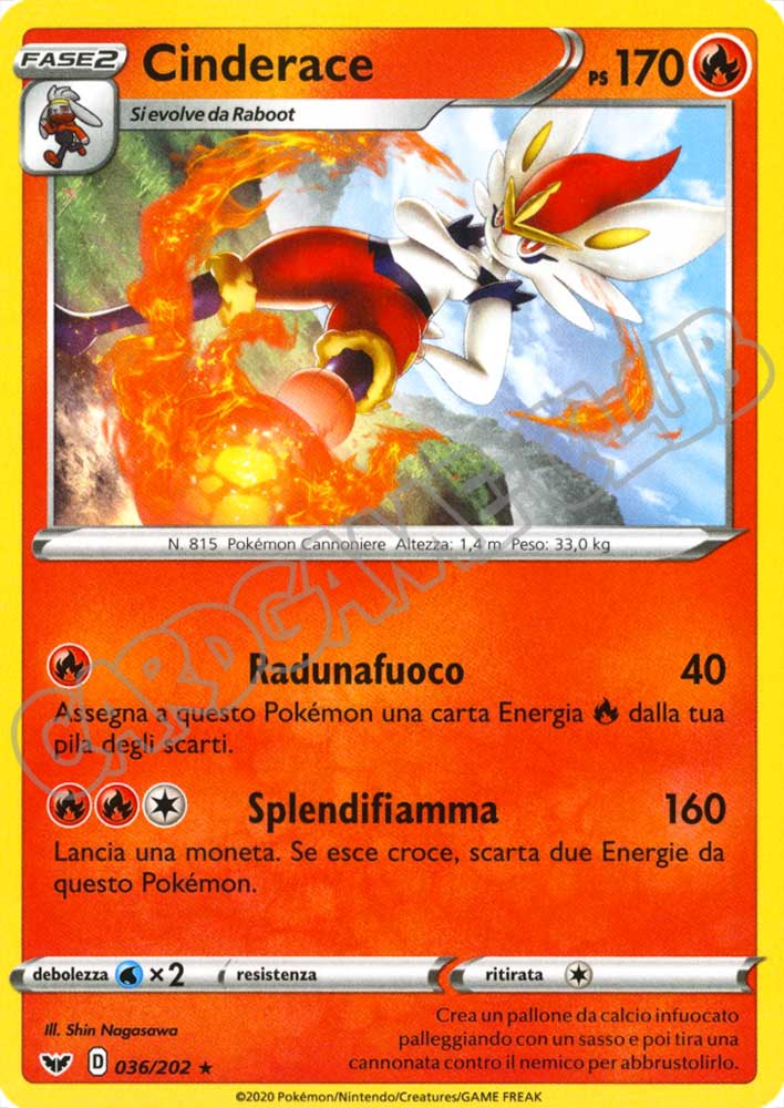 036 / 202 Cinderace rara normale (IT) -NEAR MINT-