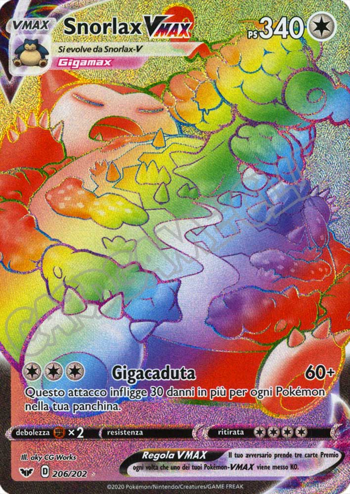 206 / 202 Snorlax VMAX rara segreta foil (IT)