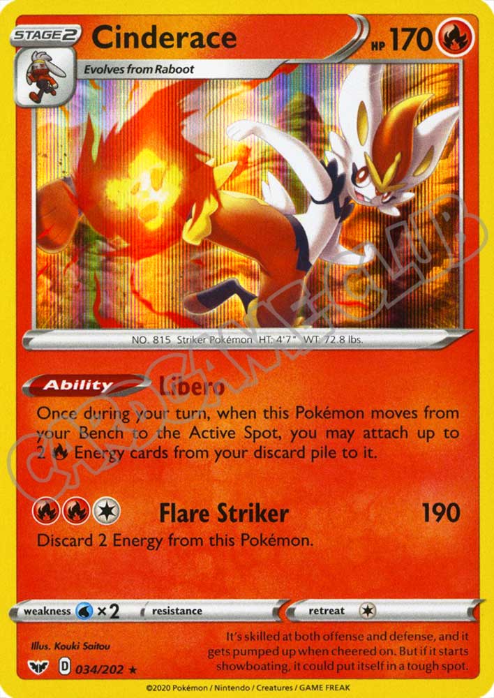 034 / 202 Cinderace rara foil (EN) -NEAR MINT-