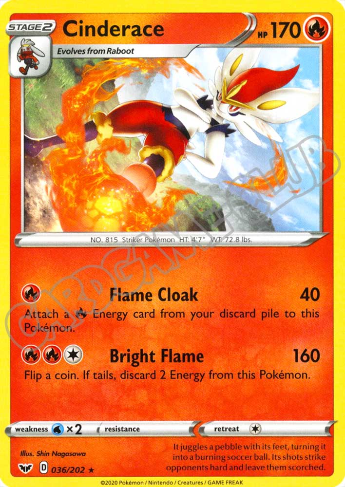 036 / 202 Cinderace rara normale (EN) -NEAR MINT-