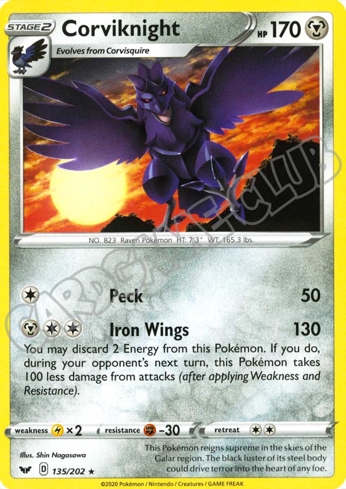 135 / 202 Corviknight rara normale (EN) -NEAR MINT-