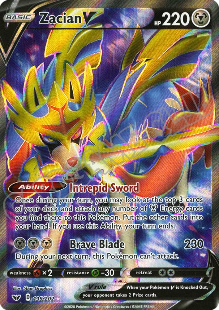 195 / 202 Zacian V rara V foil (EN) -NEAR MINT-