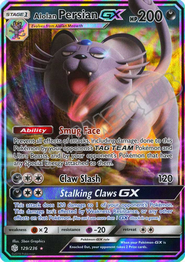 129 / 236 Alolan Persian GX rara GX foil (EN) -NEAR MINT-
