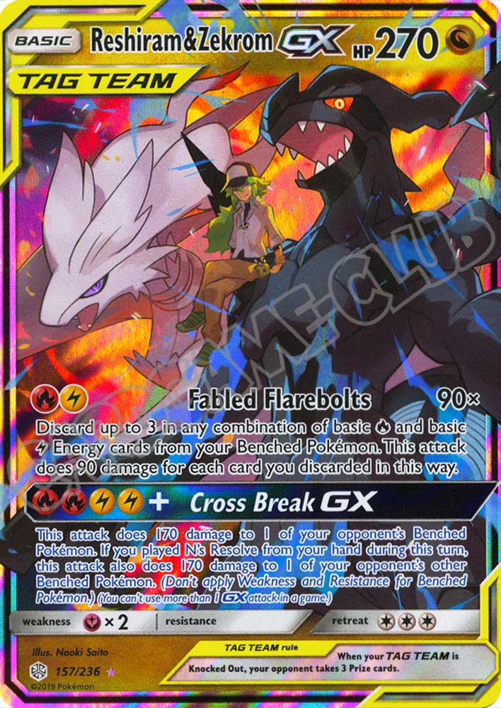 157 / 236 Reshiram & Zekrom GX rara GX foil (EN) -NEAR MINT-