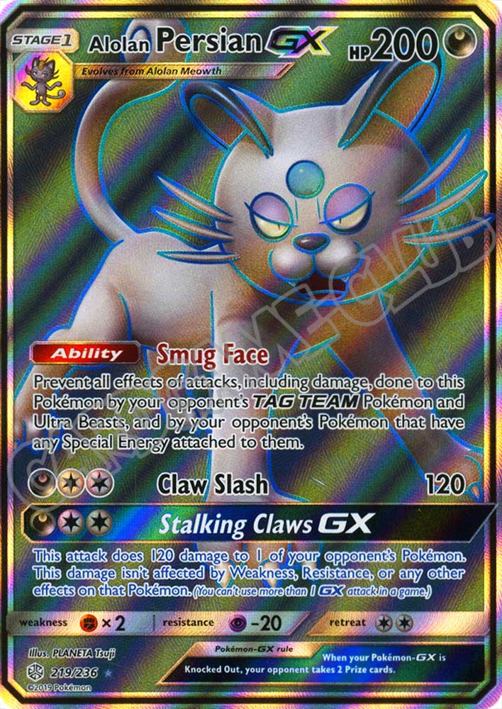 219 / 236 Alolan Persian GX ultra rara foil (EN) -NEAR MINT-