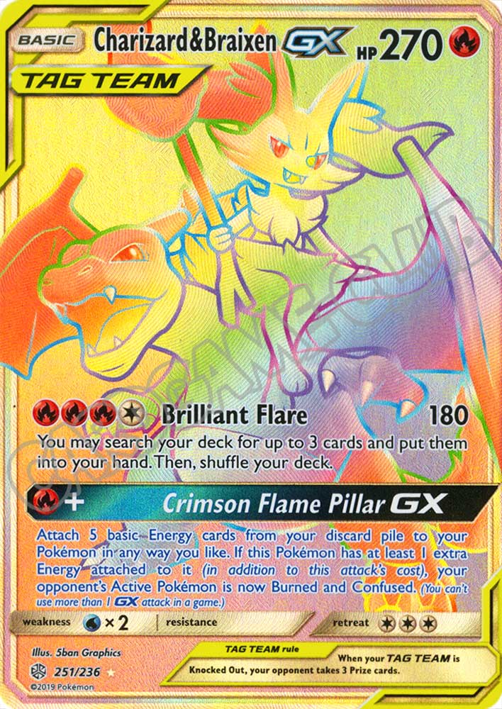 251 / 236 Charizard & Braixen GX rara segreta foil (EN) -NEAR MINT-