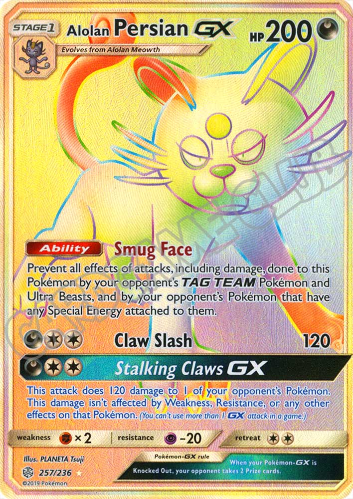 257 / 236 Alolan Persian GX rara segreta foil (EN) -NEAR MINT-