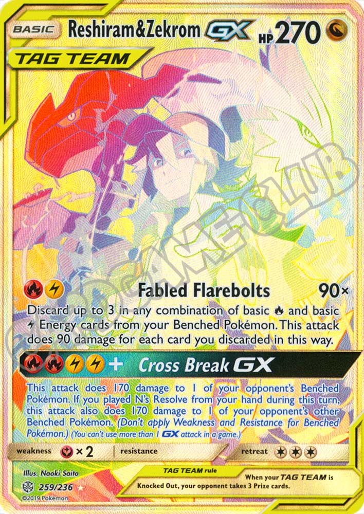 259 / 236 Reshiram & Zekrom GX rara segreta foil (EN) -NEAR MINT-