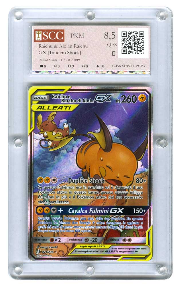 221 / 236 Raichu e Raichu di Alola GX ultra rara foil (IT) -GRADATA-SCC/08,5