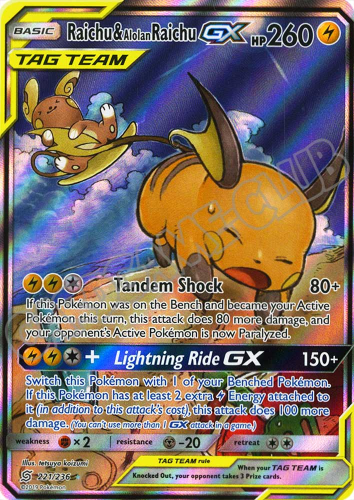 221 / 236 Raichu & Alolan Raichu GX ultra rara foil (EN) -NEAR MINT-