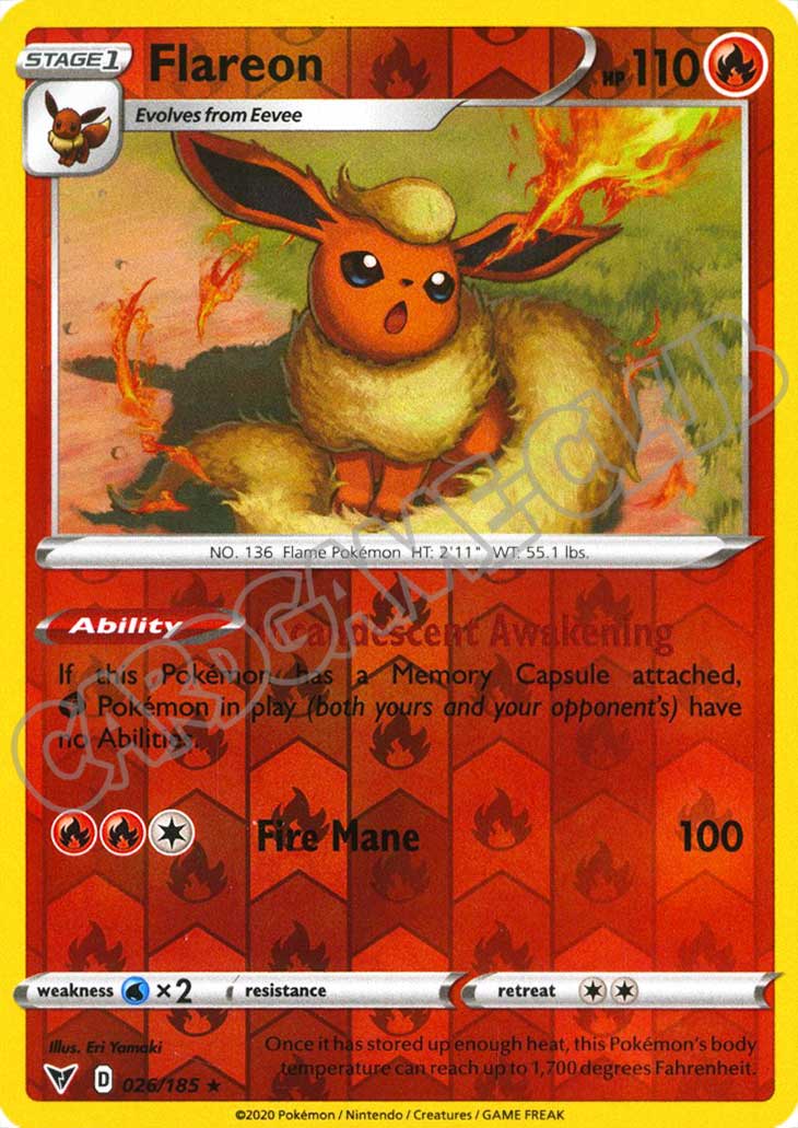026 / 185 Flareon rara foil reverse (EN) -NEAR MINT-