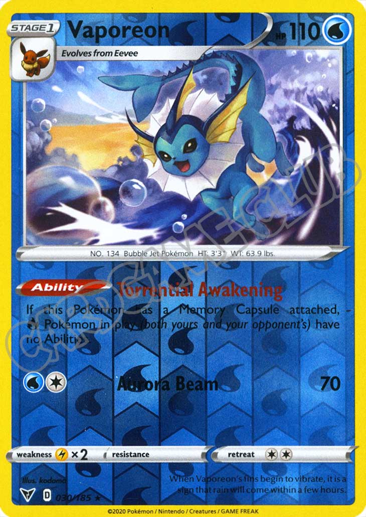 030 / 185 Vaporeon rara foil reverse (EN) -NEAR MINT-