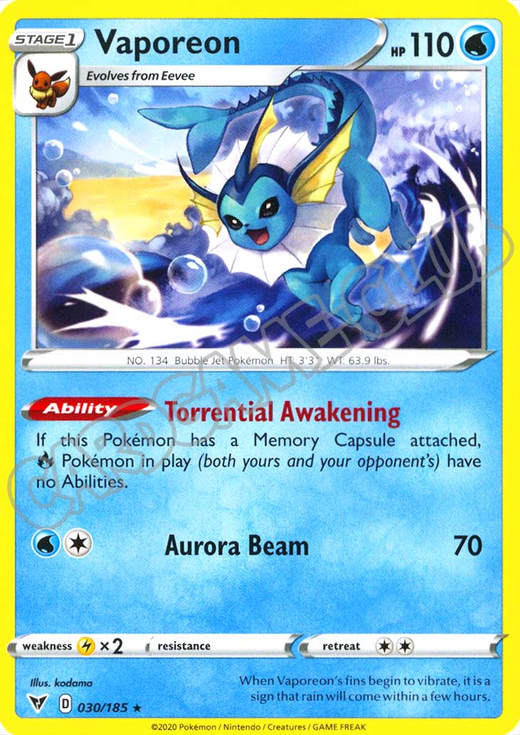 030 / 185 Vaporeon rara normale (EN) -NEAR MINT-