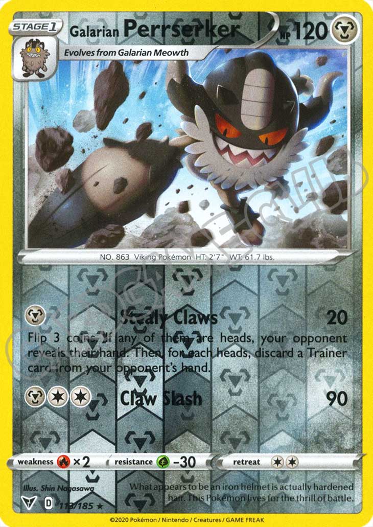 113 / 185 Galarian Perrserker rara foil reverse (EN) -NEAR MINT-