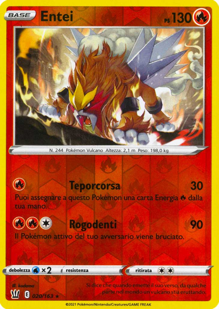 020 / 163 Entei Rara Holo Reverse foil (IT) -NEAR MINT-