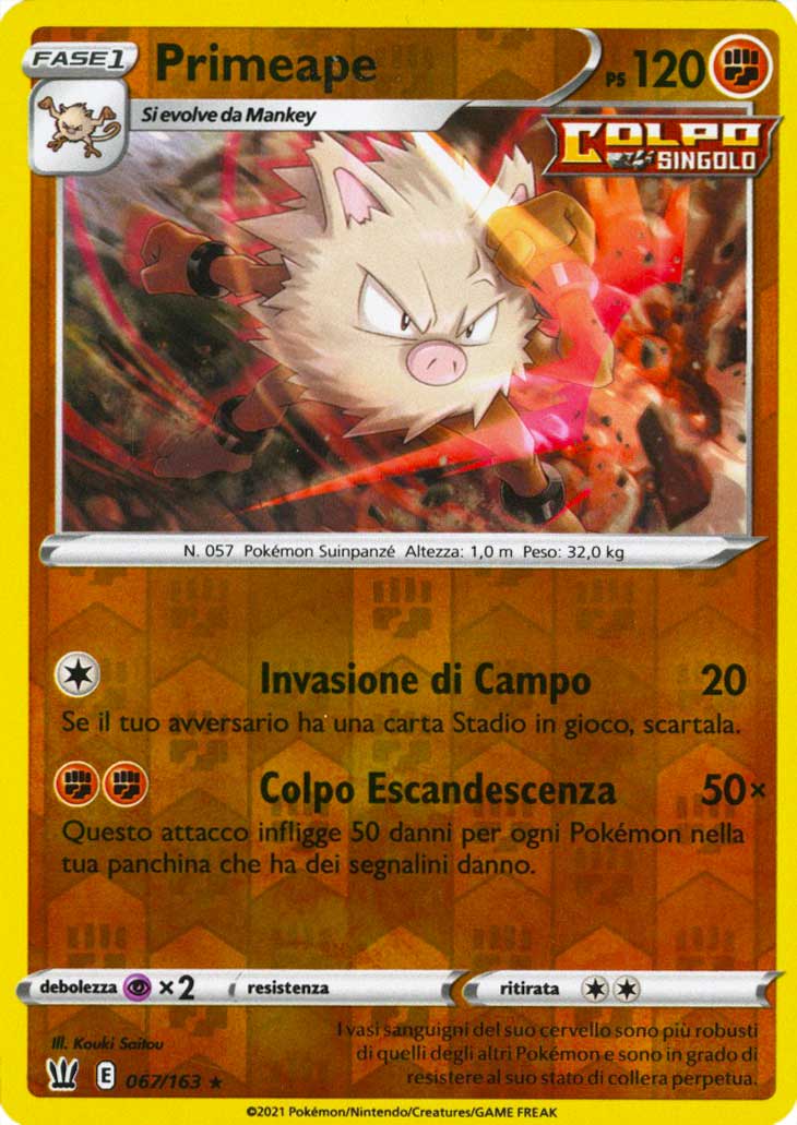 067 / 163 Primeape Rara Reverse foil (IT) -NEAR MINT-