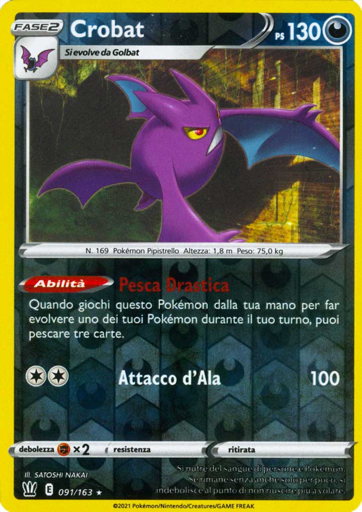 091 / 163 Crobat Rara Holo Reverse foil (IT) -NEAR MINT-