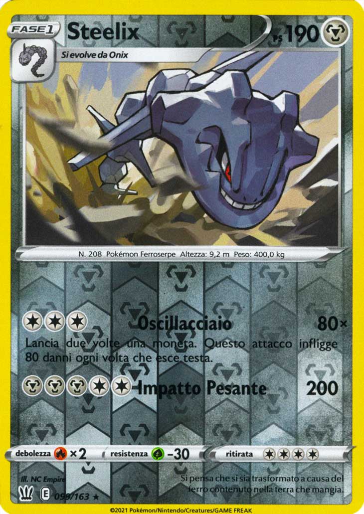 099 / 163 Steelix Rara Holo Reverse foil (IT) -NEAR MINT-