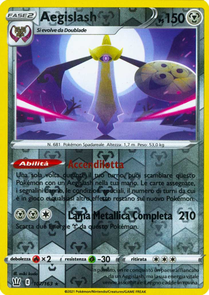 107 / 163 Aegislash Rara Holo Reverse foil (IT) -NEAR MINT-