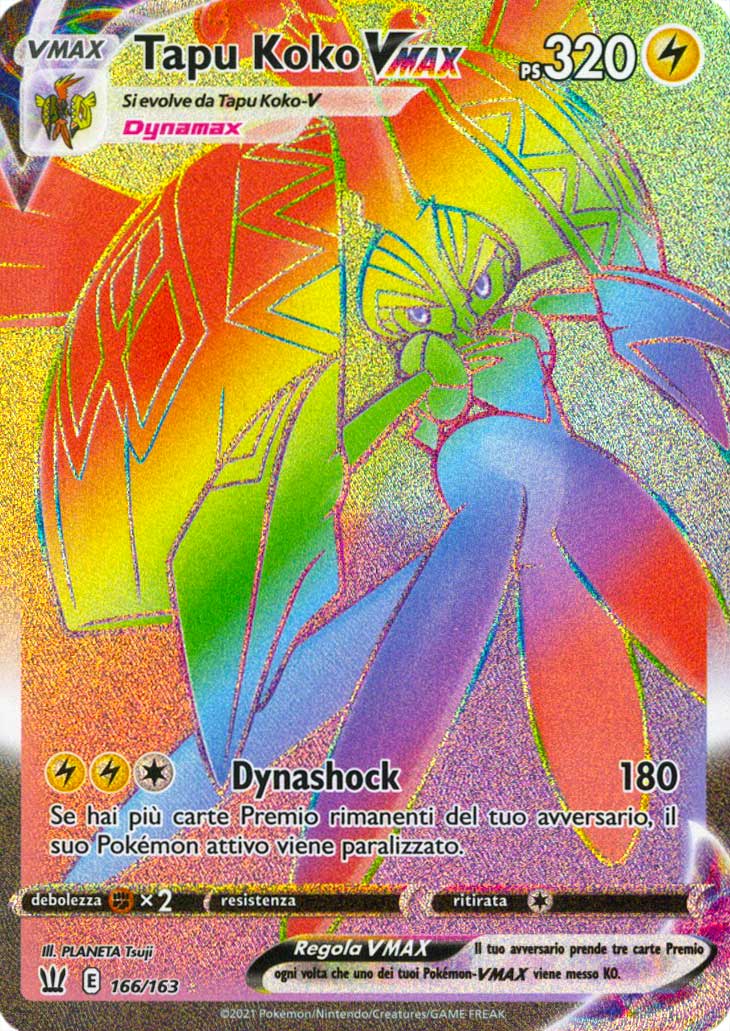 166 / 163 Tapu Koko VMAX Rara Segreta VMAX Rainbow foil (IT) -NEAR MINT-