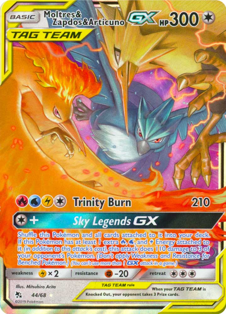 44 / 68 Moltres, Zapdos e Articuno GX rara GX foil (EN) -NEAR MINT-