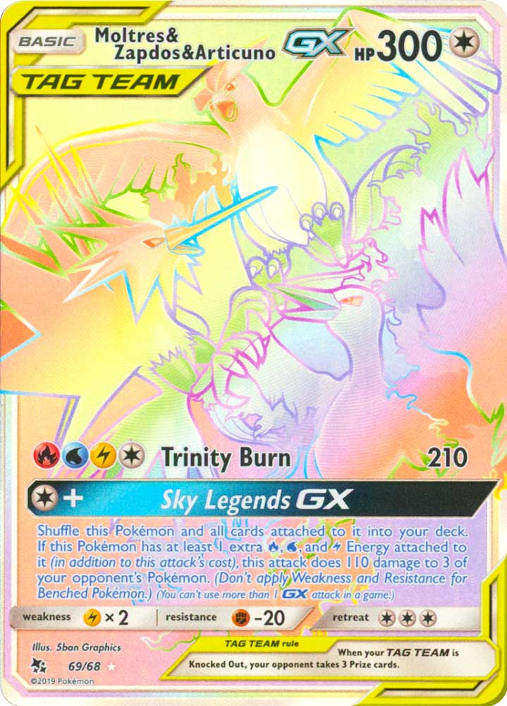 69 / 68 Moltres, Zapdos e Articuno GX rara segreta foil (EN) -NEAR MINT-