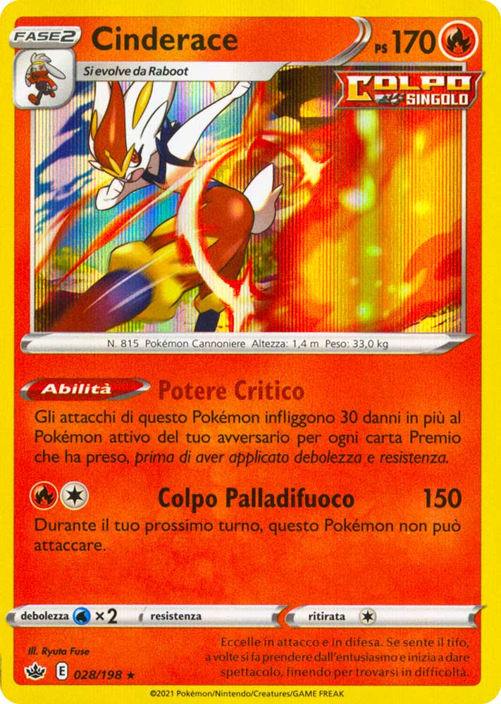 028 / 198 Cinderace Rara Holo foil (IT) -NEAR MINT-