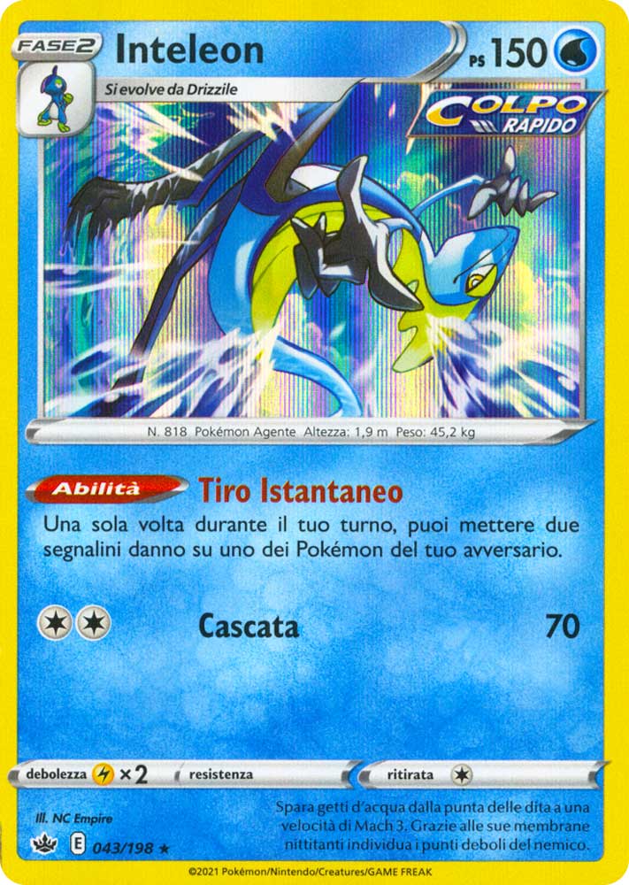 043 / 198 Inteleon Rara Holo foil (IT) -NEAR MINT-
