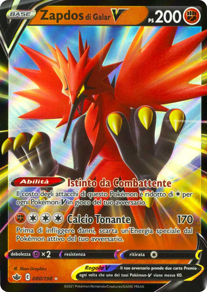 080 / 198 Zapdos di Galar V Rara Holo V foil (IT) -NEAR MINT-