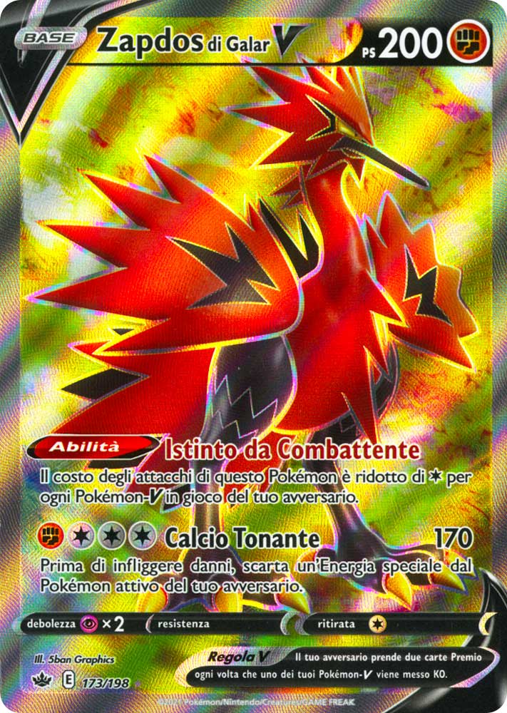 173 / 198 Zapdos di Galar V Ultra Rara V Full Art foil (IT) -NEAR MINT-