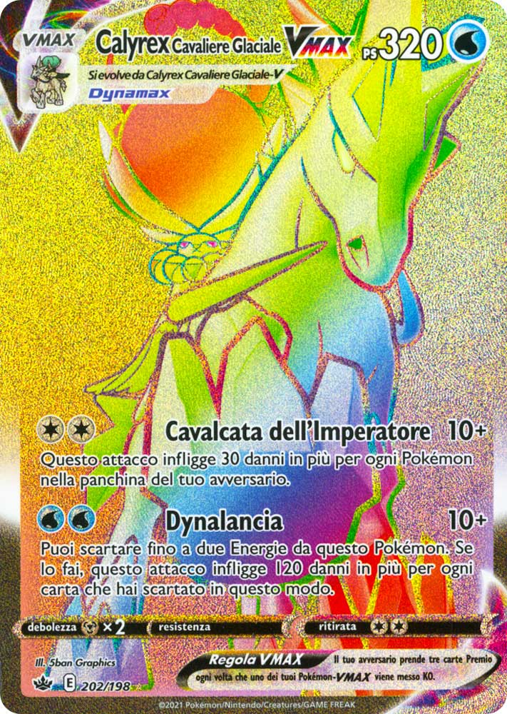 202 / 198 Calyrex Cavaliere Glaciale VMAX Rara Segreta VMAX Rainbow foil (IT) -NEAR MINT-