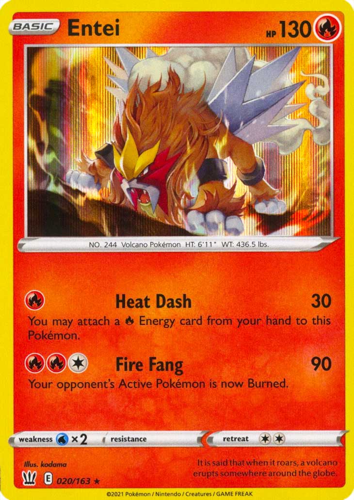 020 / 163 Entei Rara Holo foil (EN) -NEAR MINT-
